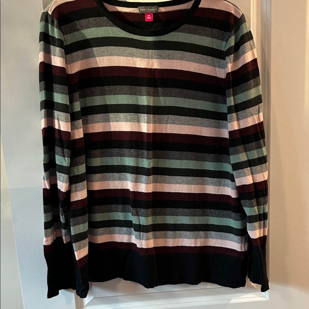 Vince Camuto Multicolor Striped Crew Neck Sweater